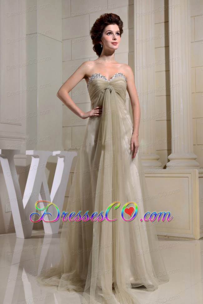 Champagne Beading and Ruched Decorate Prom Dress