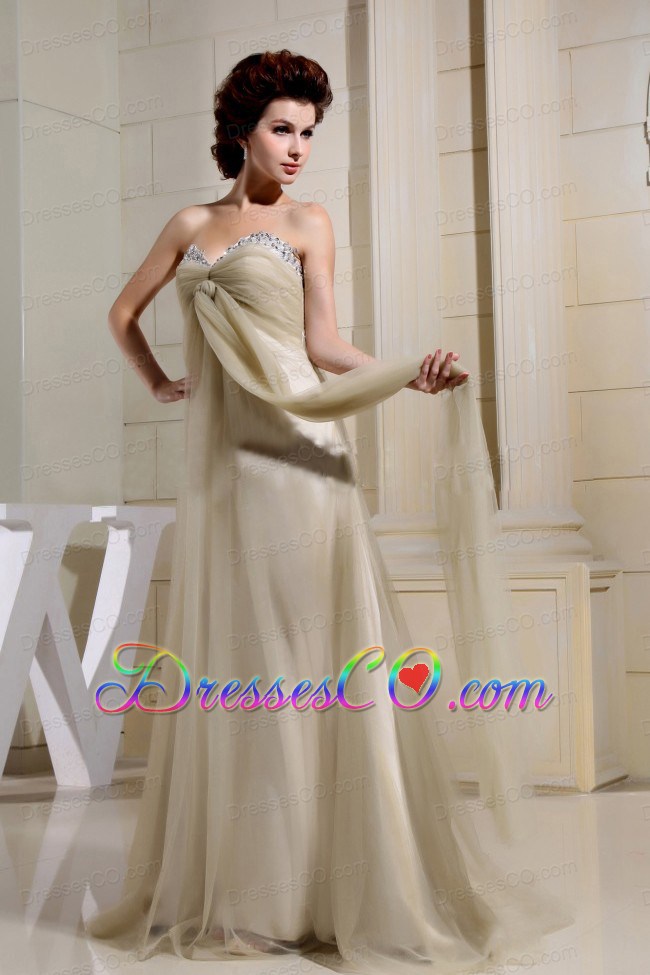 Champagne Beading and Ruched Decorate Prom Dress