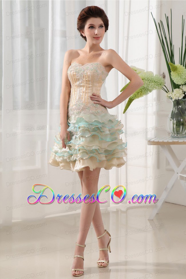 and Ruffled Layers For Short prom Dress With Beading