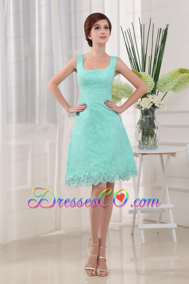 Apple Green Square A-line Mini-length Lace Prom Dress