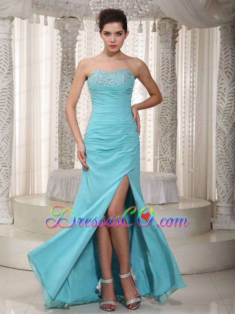 Light Blue Empire Long Chiffon Beading Prom Dress