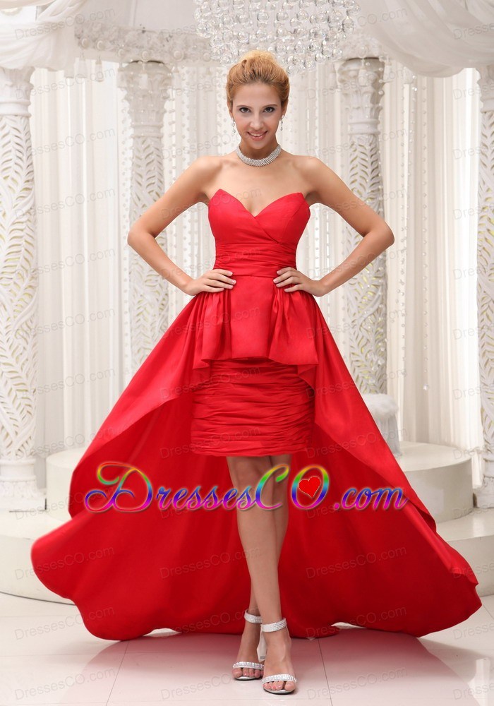 Red High-low Prom / Evening Dress For Formal Evening Taffeta and Chiffon Neckline