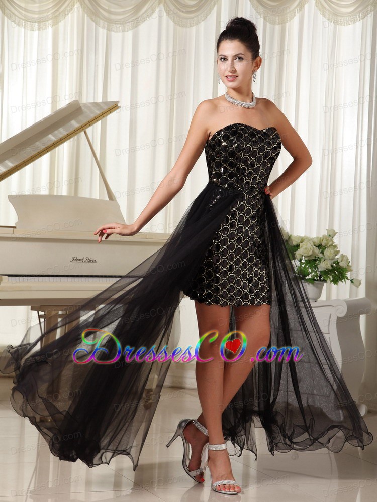 High-low Custom Made Evening Dress Column Tulle Black With Special Fabric