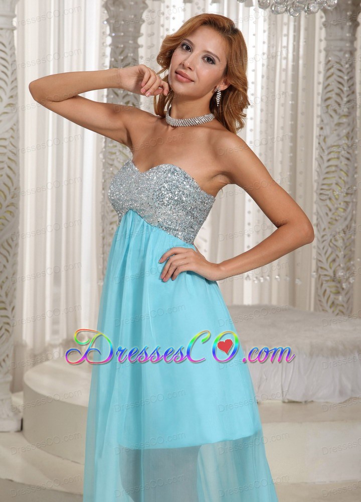 Custom Made Design Own Prom Dress With Aque Blue Beaded Brush Train For Party Style