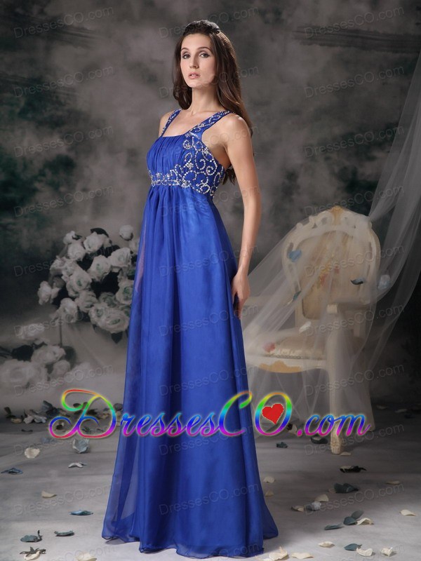 Royal Blue Straps Prom Dress Chiffon Beading Long