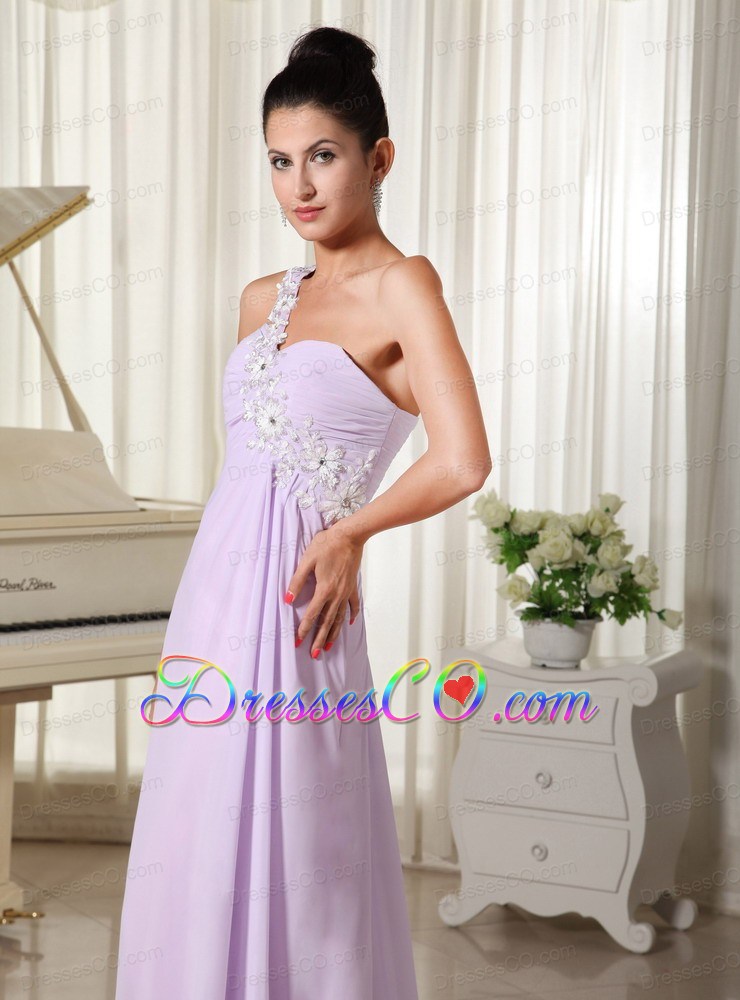 Appliques Decorate One Shoulder Lilac Brush Train For Prom Dress