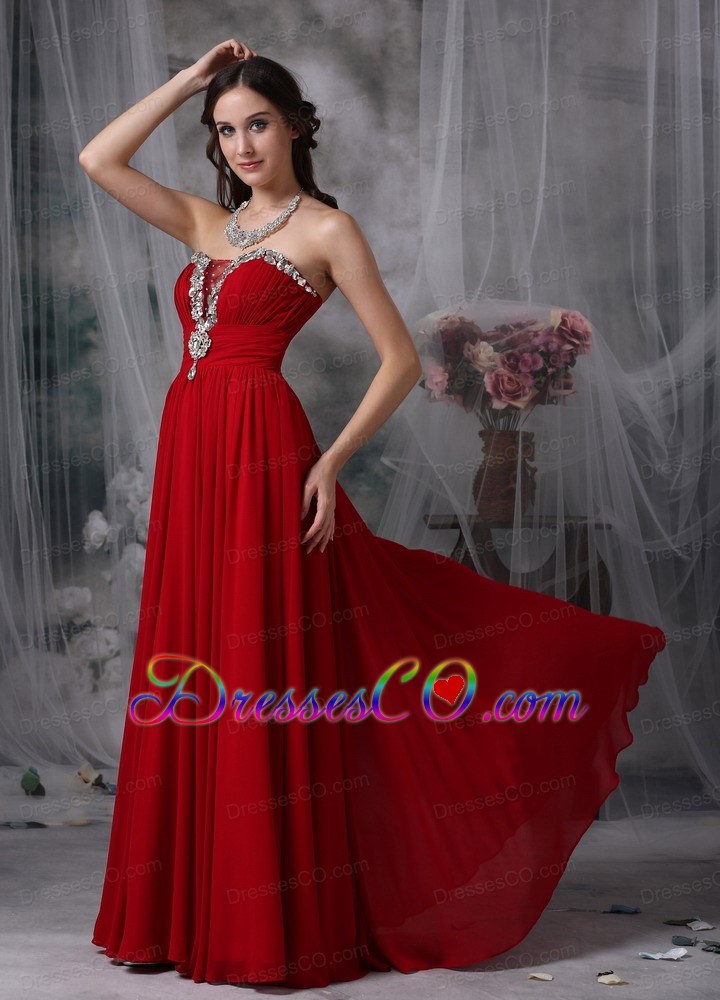Beautiful Red Strapless Chiffon Prom / Evening Dress with Beading