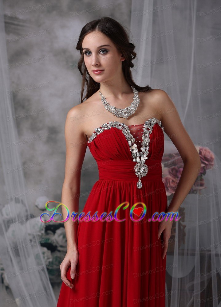 Beautiful Red Strapless Chiffon Prom / Evening Dress with Beading