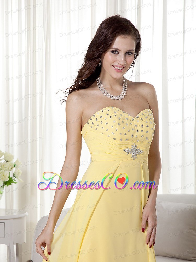 Yellow Column / Sheath High-low Chiffon Beading Prom / Evening Dress