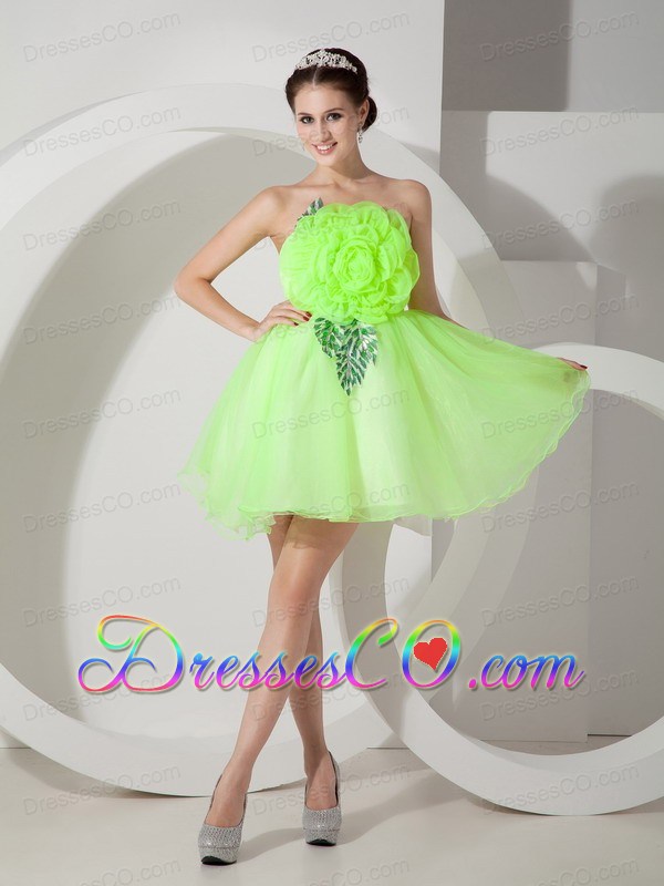 Unique Strapless Short Prom Dress Hand Made Flowers