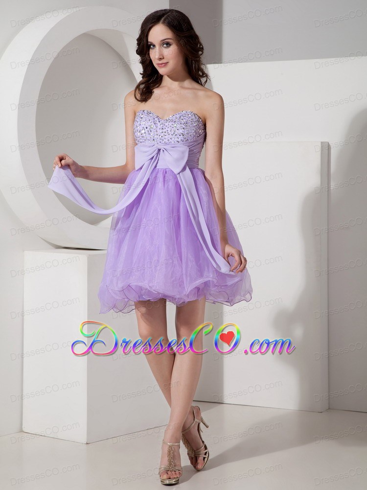 Beautiful Lilac A-line / Princess Homecoming Dress Organza Beading Mini-length