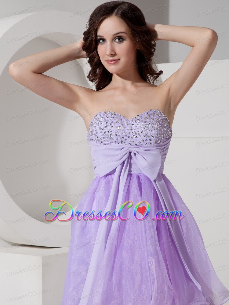 Beautiful Lilac A-line / Princess Homecoming Dress Organza Beading Mini-length