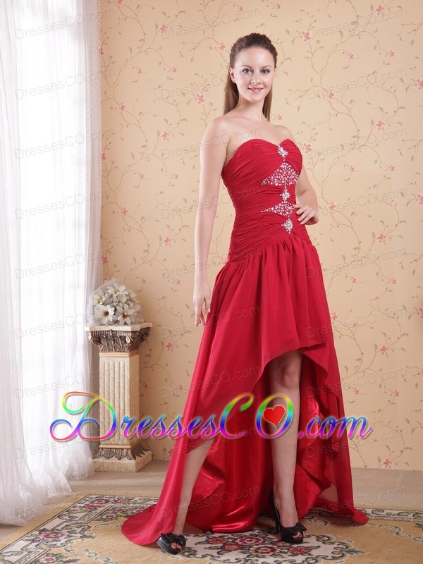 Red A-Line / Princess High-low Chiffon Beading Prom Dress
