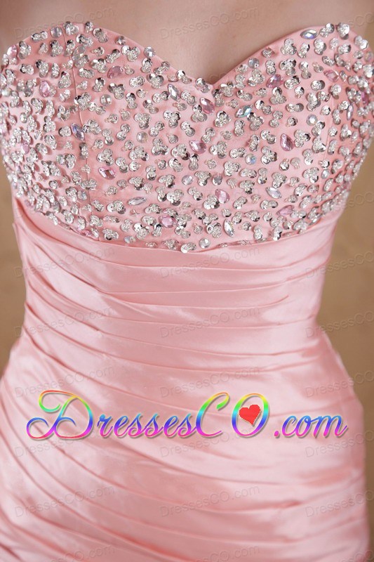 Baby Pink Column Long Taffeta Beading And Ruching Prom / Celebrity Dress