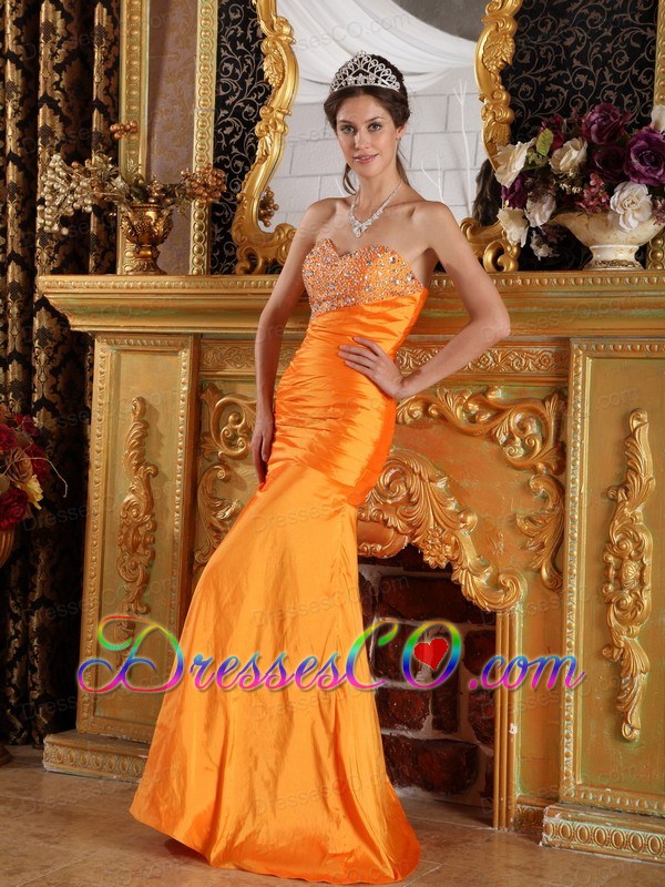 Orange Column / Sheath Taffeta Prom / Pageant Dress Long Beading