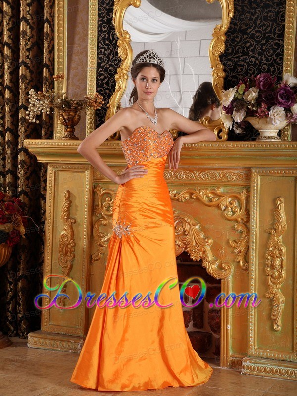 Orange Column / Sheath Taffeta Prom / Pageant Dress Long Beading