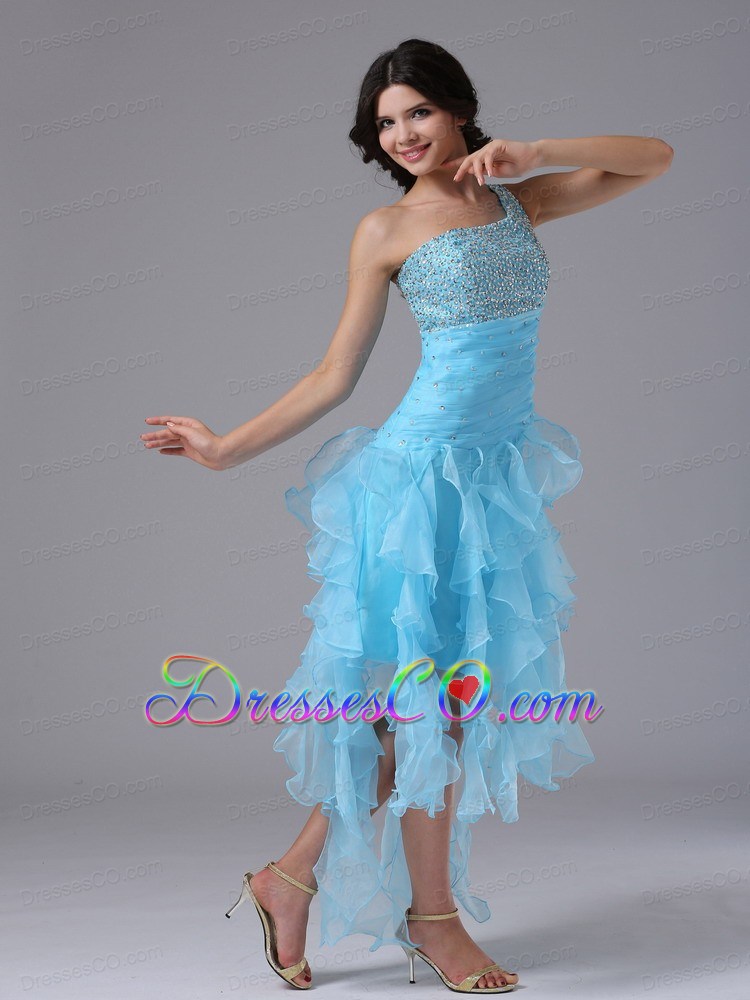 High-low and Beading Decorate One Shoulder and Bust For Prom Dress