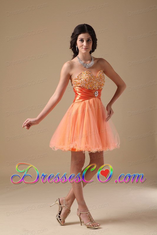 Orange Red A-line Mini-length Organza Beading Prom Dress