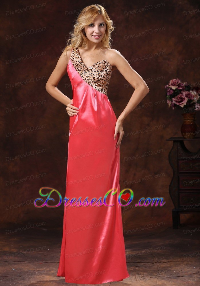 Watermelon Red One Shoulder Leopard Prom  Dress For Custom Made