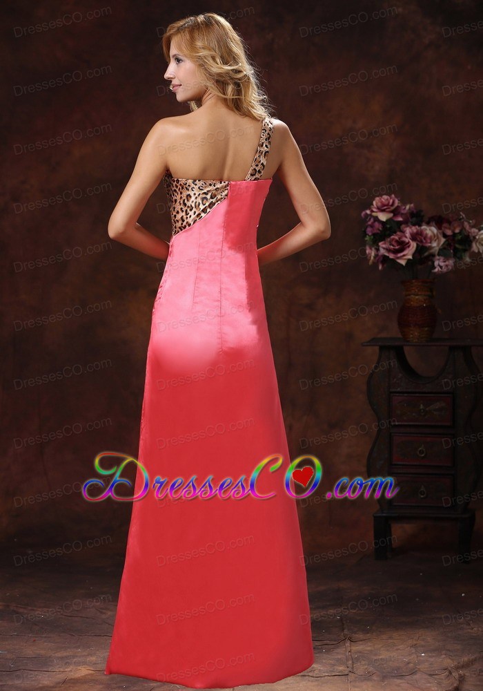 Watermelon Red One Shoulder Leopard Prom  Dress For Custom Made