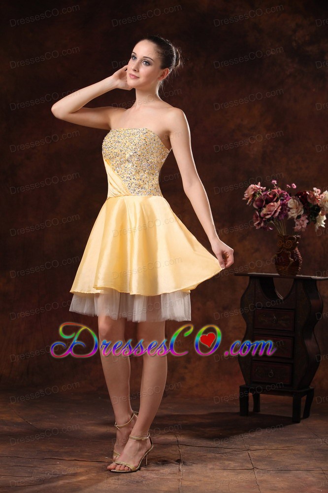 Gold Beaded Knee-length Cocktail / Homecoming Dress For Custom Made