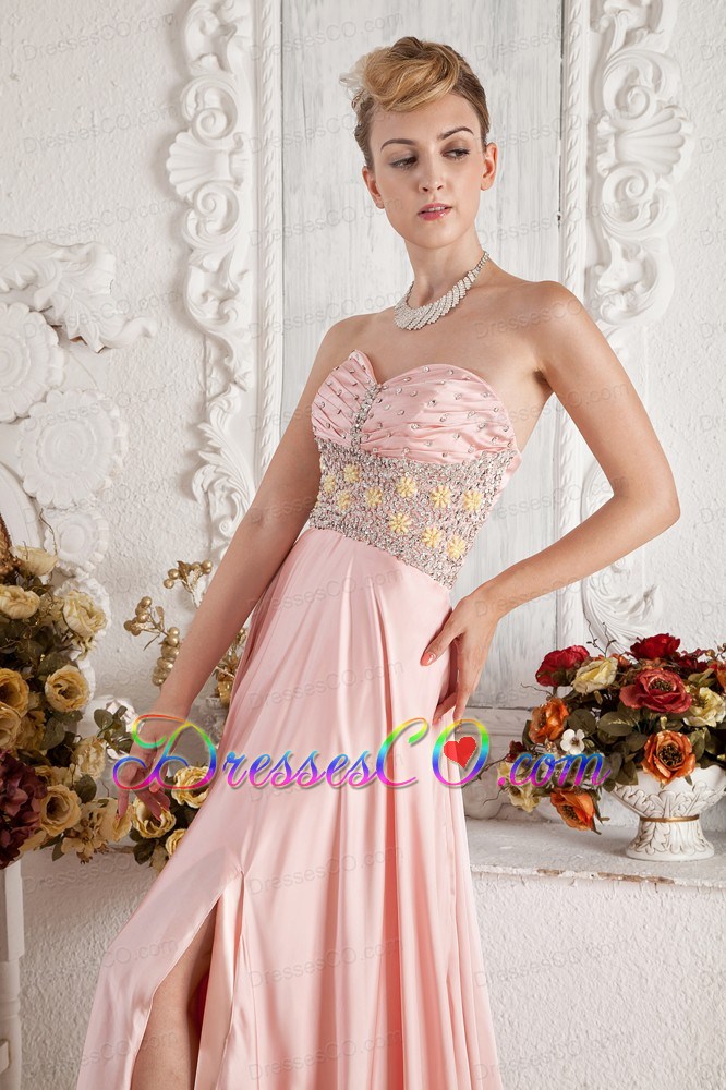 Baby Pink Empire Chiffon Beading Prom Dress Brush Train