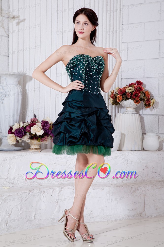 Teal Princess Mini-length Taffeta Beading Prom / Homecoming Dress