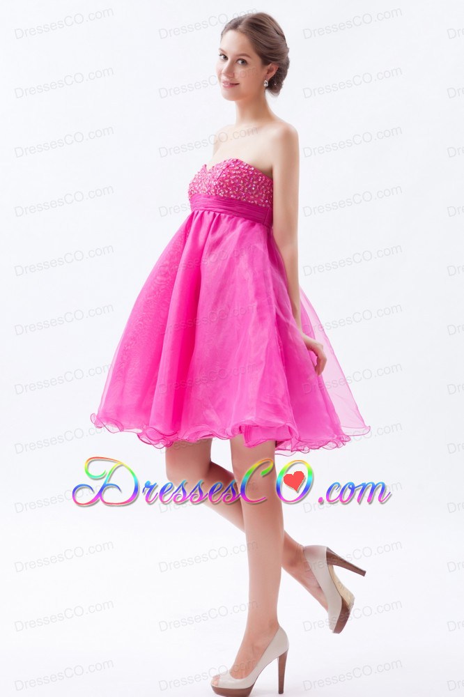 Hot Pink A-line Prom / Cocktail Dress Organza Beading Mini-length