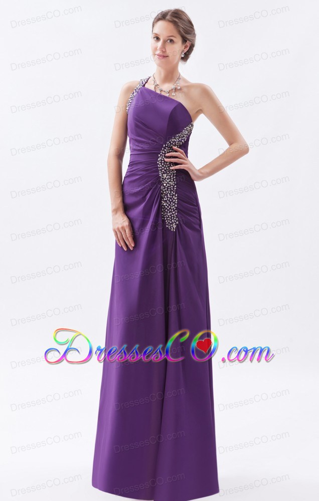 Purple Column / Sheath One Shoulder Prom Dress Chiffon Beading Long