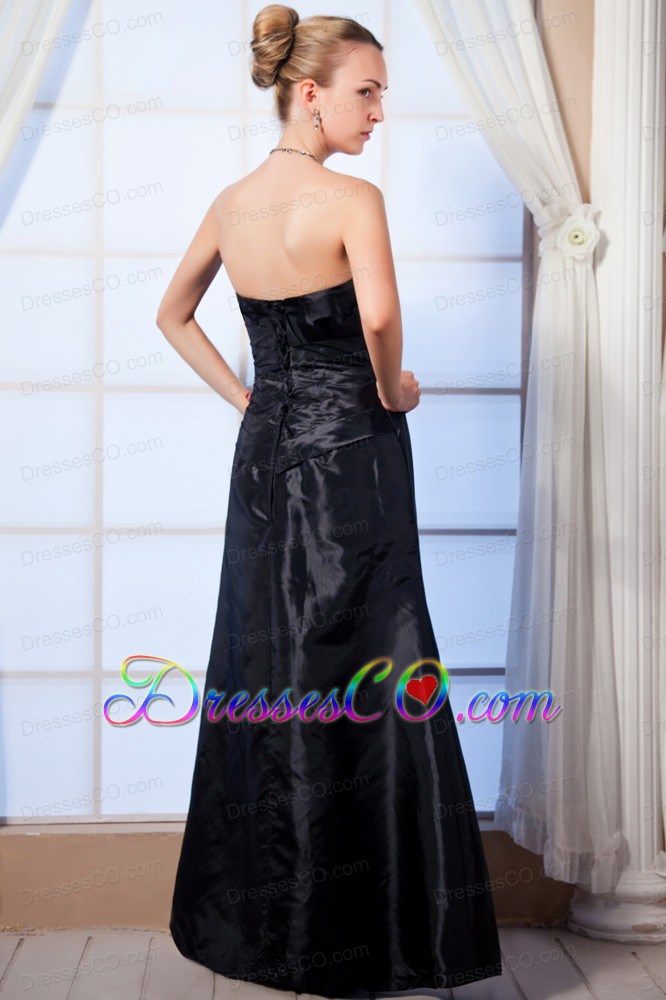 Black Empire Strapless Long Taffeta Ruched Prom Dress