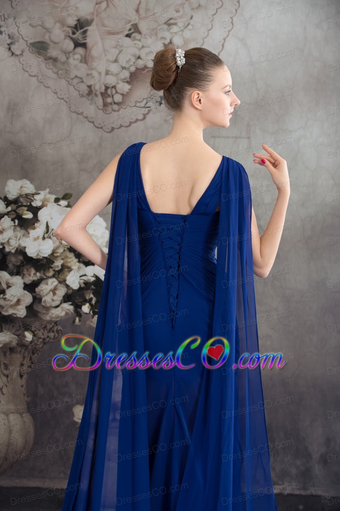 Elegant Beading Royal Blue Empire Watteau Train Prom Dress