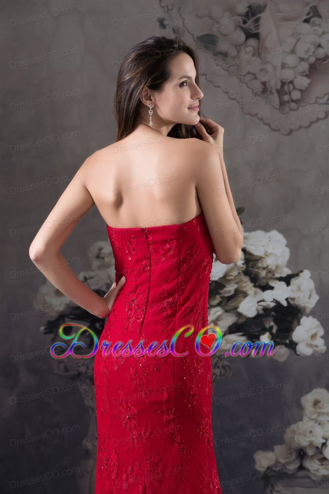 Cheap Appliques Mermaid Strapless long Red Prom Dress