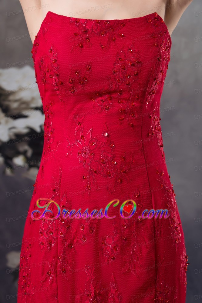 Cheap Appliques Mermaid Strapless long Red Prom Dress