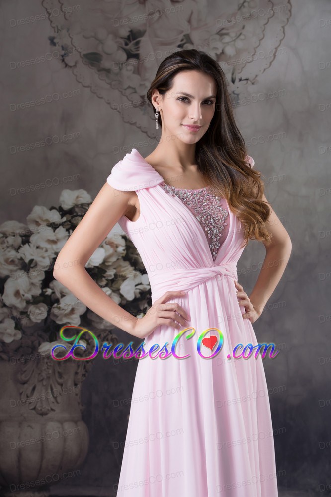 Empire Prom Dress With Long Beading Cap Sleeves Scoop Neck