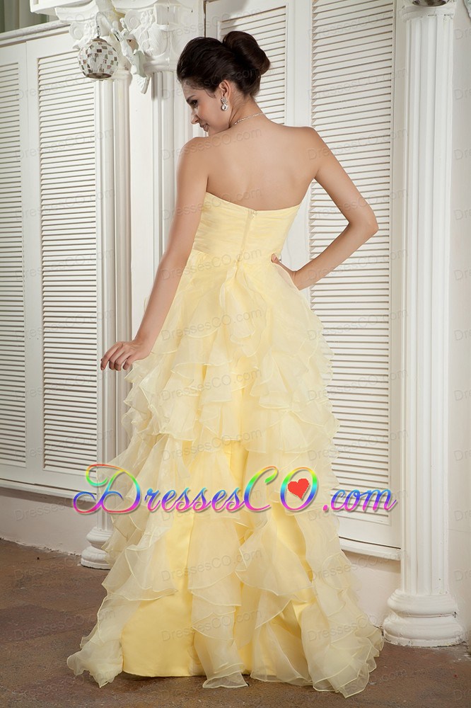 Light Yellow Prom / Evening Dress Empire Organza Ruffles And Beading Long