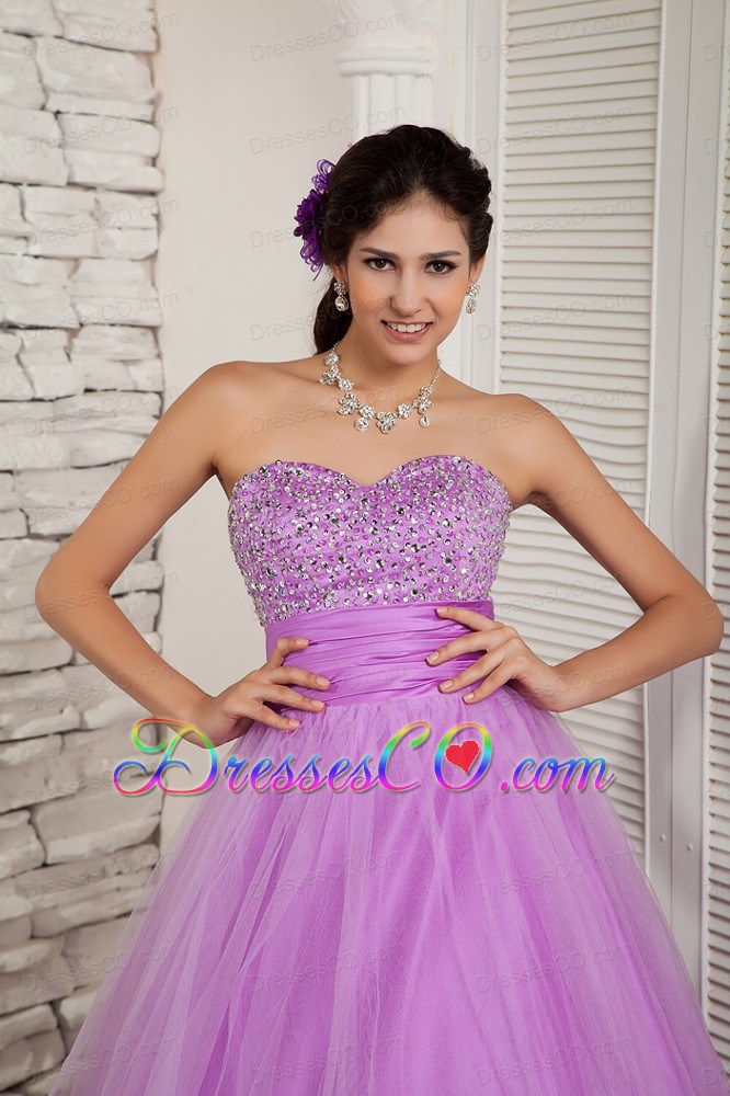 Lavender Prom Dress A-line Organza Beading Long