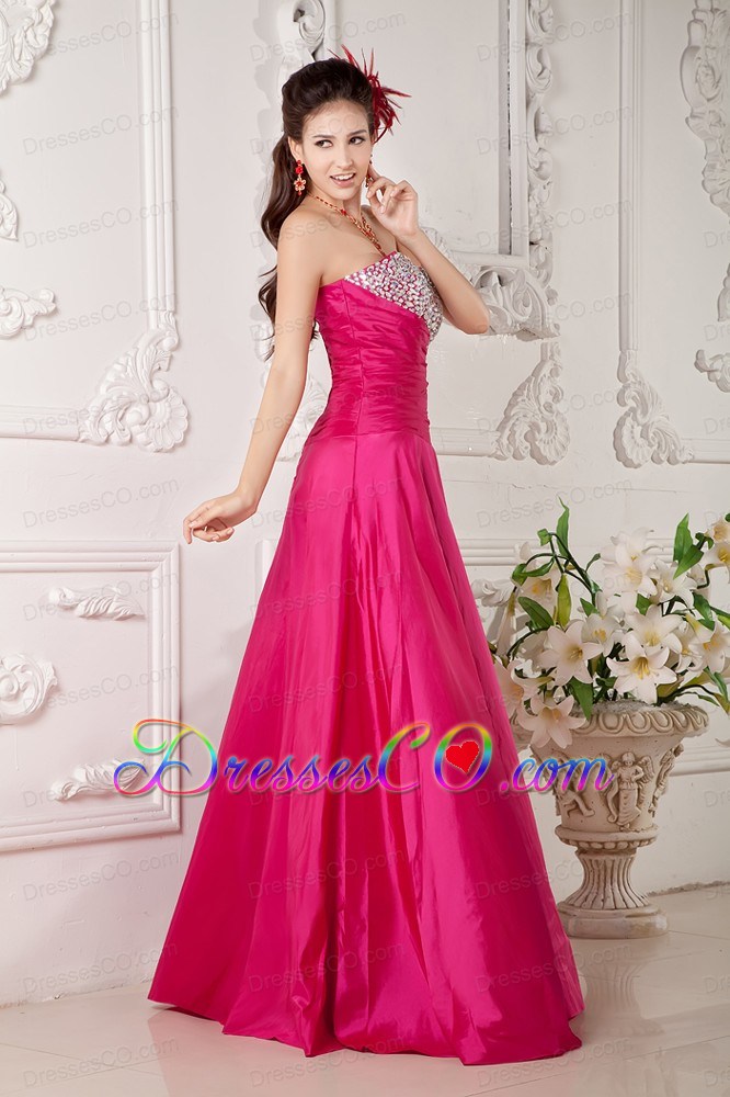 Hot Pink Mermaid Ankle-length Organza Beading Prom / Evening Dress