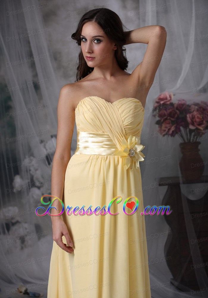 Pretty Light Yellow Cheap Prom Dress Empire Chiffon Hand Made Flower