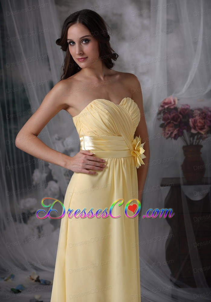 Pretty Light Yellow Cheap Prom Dress Empire Chiffon Hand Made Flower