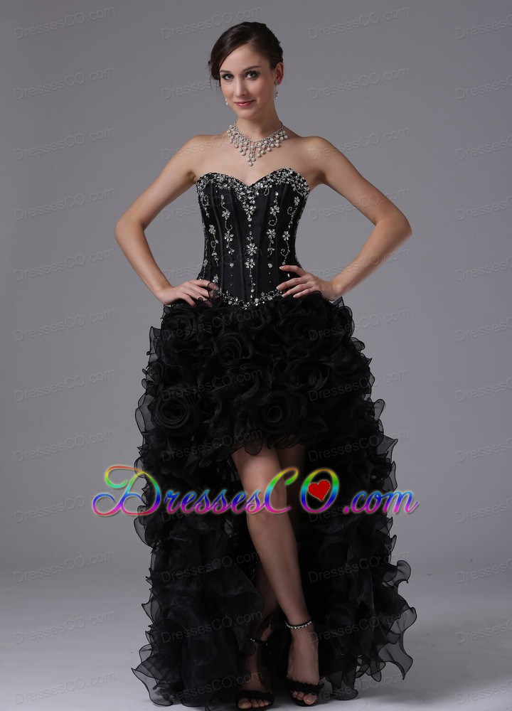 Spring Black High-low Beaded Bodice and Ruffles For Sweet Prom Dress Sweetheart