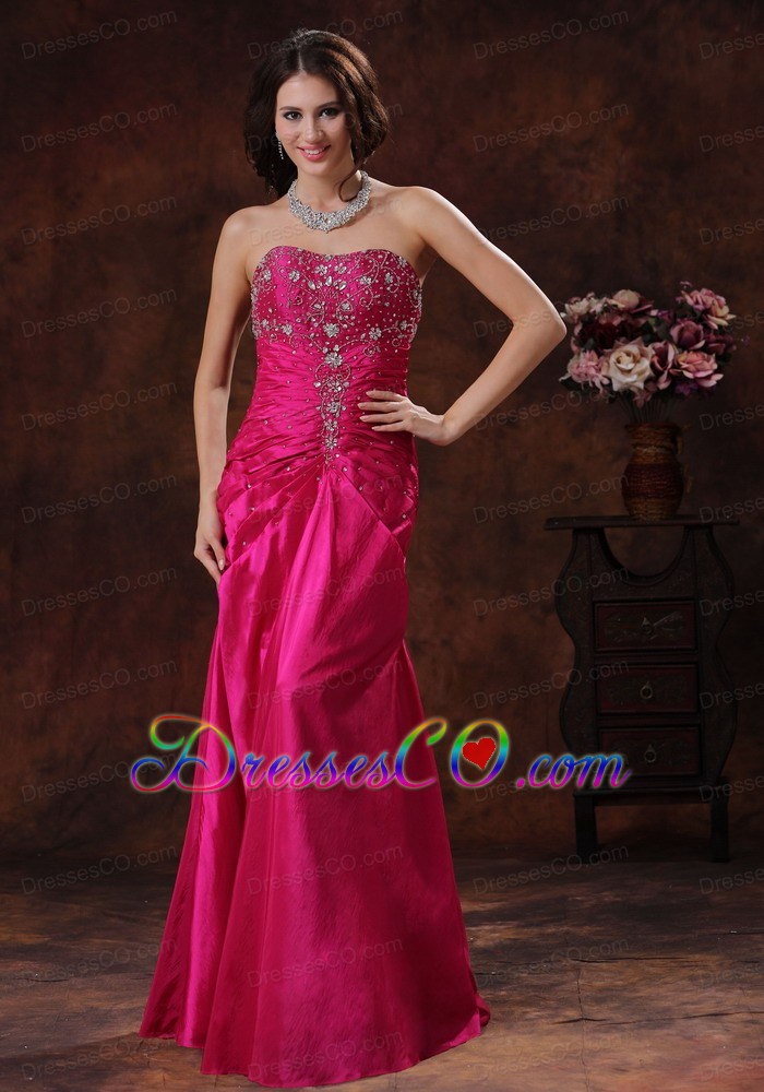 Lace-up Hot Pink Prom Dress With Beaded Decorate On Taffeta