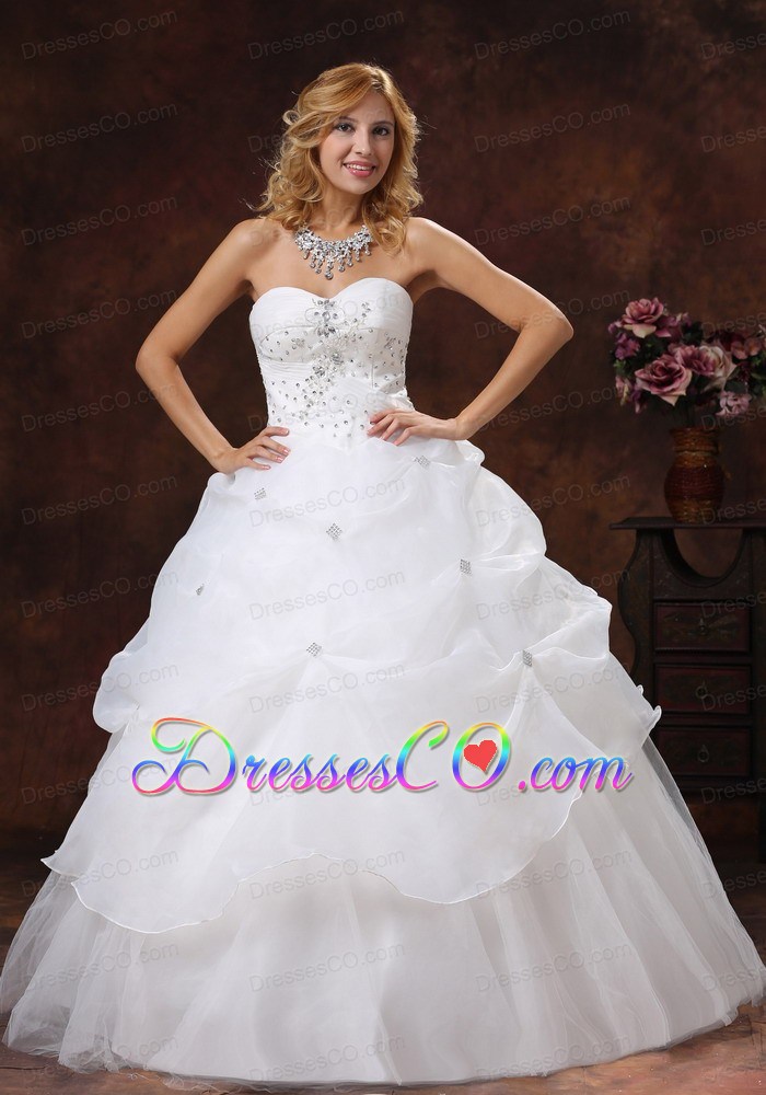 Beaded Decorate Bodice A-line Neckline Long Organza And Tulle Wedding Dress
