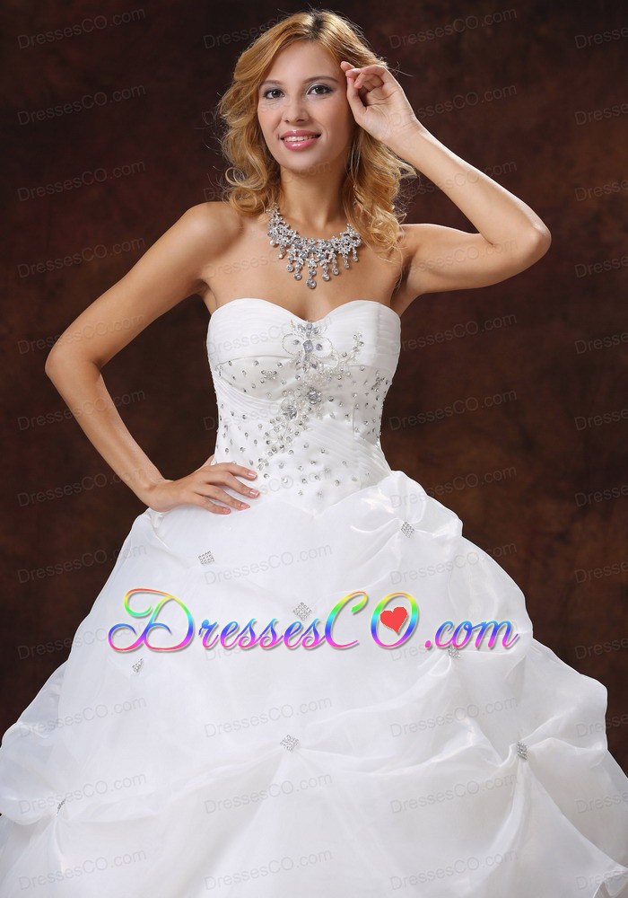 Beaded Decorate Bodice A-line Neckline Long Organza And Tulle Wedding Dress