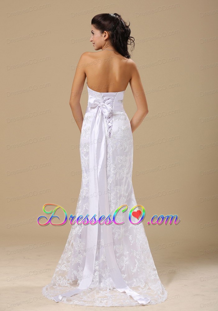 Strapless Lace Over Skirt Beaded Decorate Waist For Wedding Dress