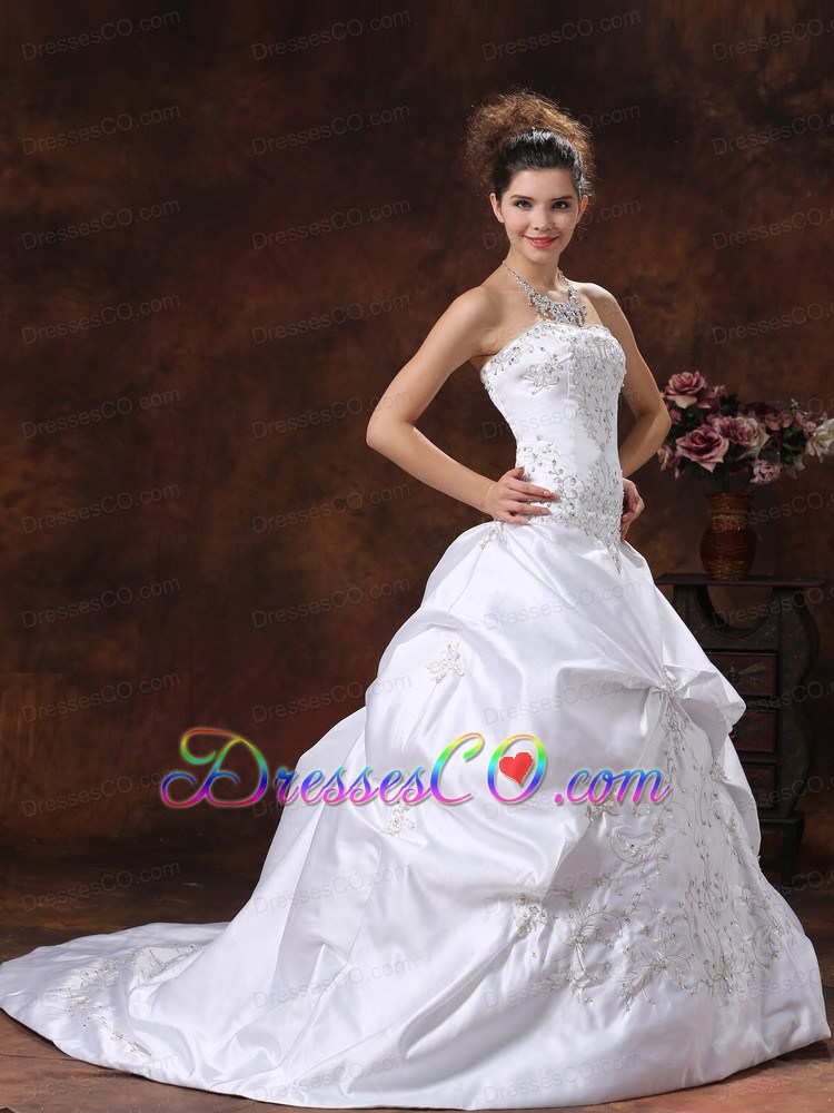 Custom Made For Modest Wedding Dress With Embroidery Bodice and Pick-ups