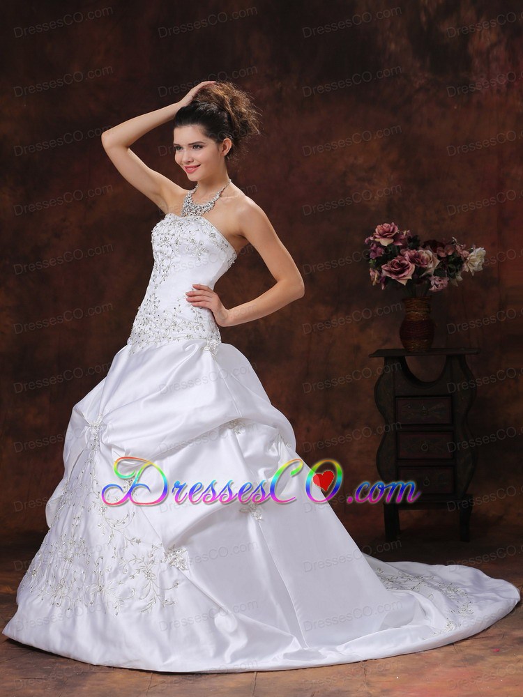 Custom Made For Modest Wedding Dress With Embroidery Bodice and Pick-ups