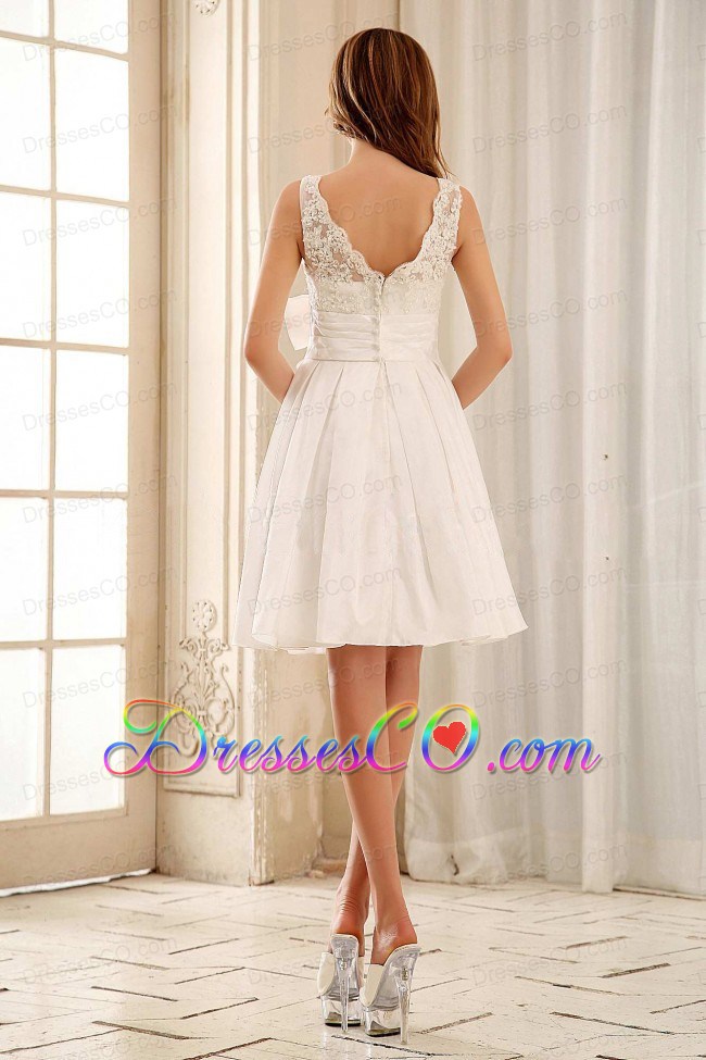 Custom Made Sweet Bateau Short Wedding Gowns With Lace and Sash