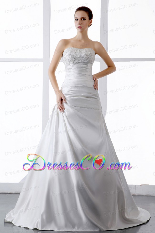 Gorgeous Wedding Dress With Appliques A-line Court Train Satin