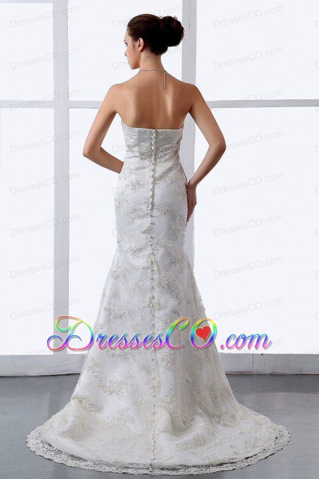 Mermaid / Trumpet Embroidery Lace Strapless Brush / Sweep Train Wedding Dress