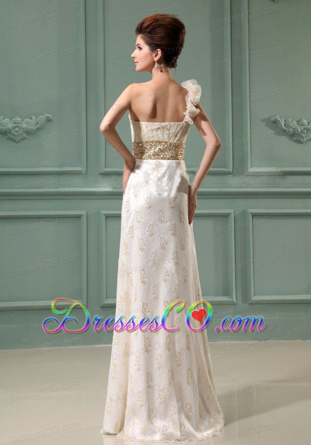 Beading Column Organza One Shoulder Long Wedding Dress Champagne